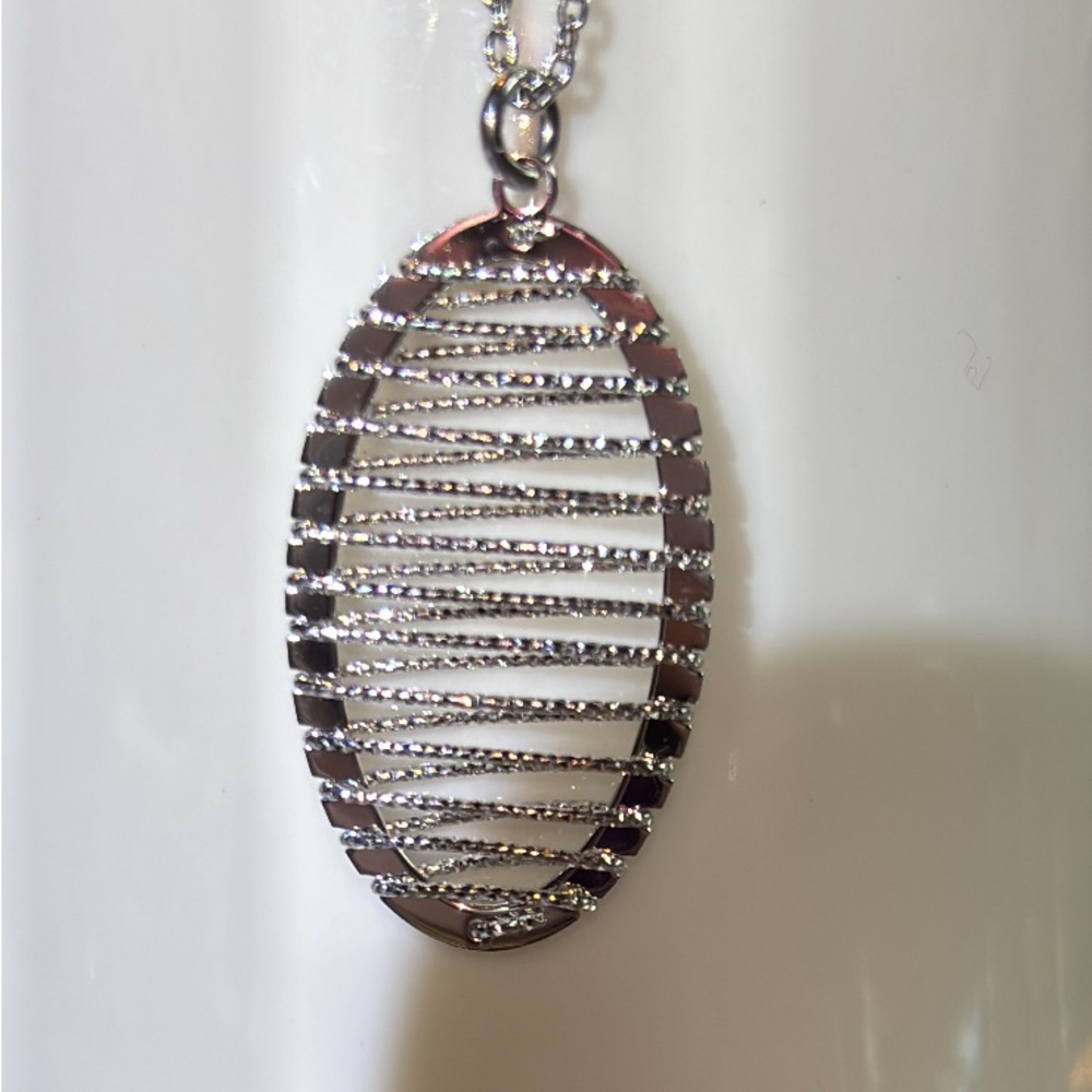Zato’s 925 Sterling Silver Diamond Cut Oval Signed St. Jacques Pendant Necklace